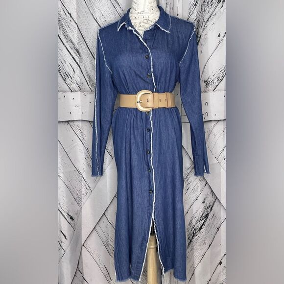 Hendi Midi Shirt Dress Chambray Button Down Size M - Picture 7 of 8